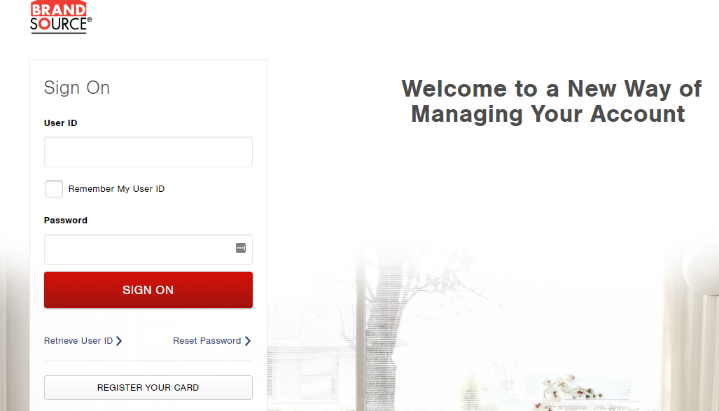 Brand Source credit card Login page